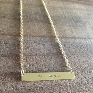 Heart Mom Long Bar Necklace
