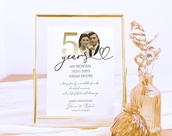 Happy 50th Jubiläumsschild zum ausdrucken, einzigartige Dekoration für 50 Jahre, bearbeitbare Vorlage für besondere Anlässe