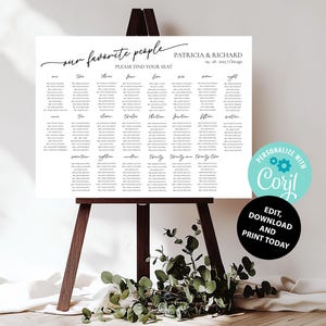 Plano de asientos horizontal para 22 mesas, imprimible para bodas, boda minimalista, guía de asientos para bodas, decoración de recepción, nuestras personas favoritas