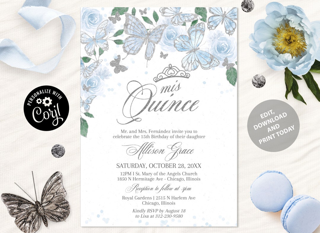 Butterfly Quinceanera Invitations Editable Quince Invitations Dusty