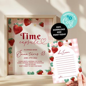 Signe de la capsule temporelle du premier anniversaire des petits fruits, carte 1er anniversaire, sur le thème des fraises, souvenir, décoration de fête petits fruits, signe de premier anniversaire aux fraises