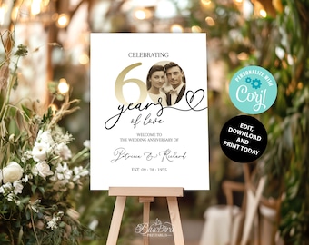 Personalisiertes Fotoschild zum Jahrestag: Elegante Kalligraphie (Digitaler Download, 18x24/24x36)
