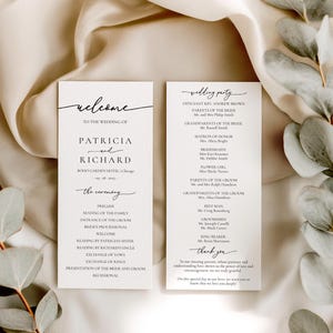 Minimalist Wedding Program Template, Editable Ceremony Program, Printable Order of Events, Instant Download