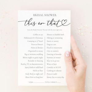 This or That Bridal Shower Game: Fun Printable Template (5x7in Digital Download)