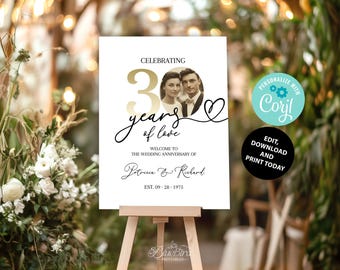 Personalisiertes Fotoschild zum Jahrestag: Elegante Kalligraphie (Digitaler Download, 18x24/24x36)