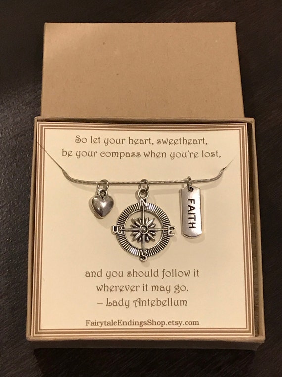 Compass and Heart Necklace C125 Compass Necklace Lady Etsy