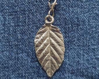 Pewter Beech leaf keyring / keychain or zipper charm