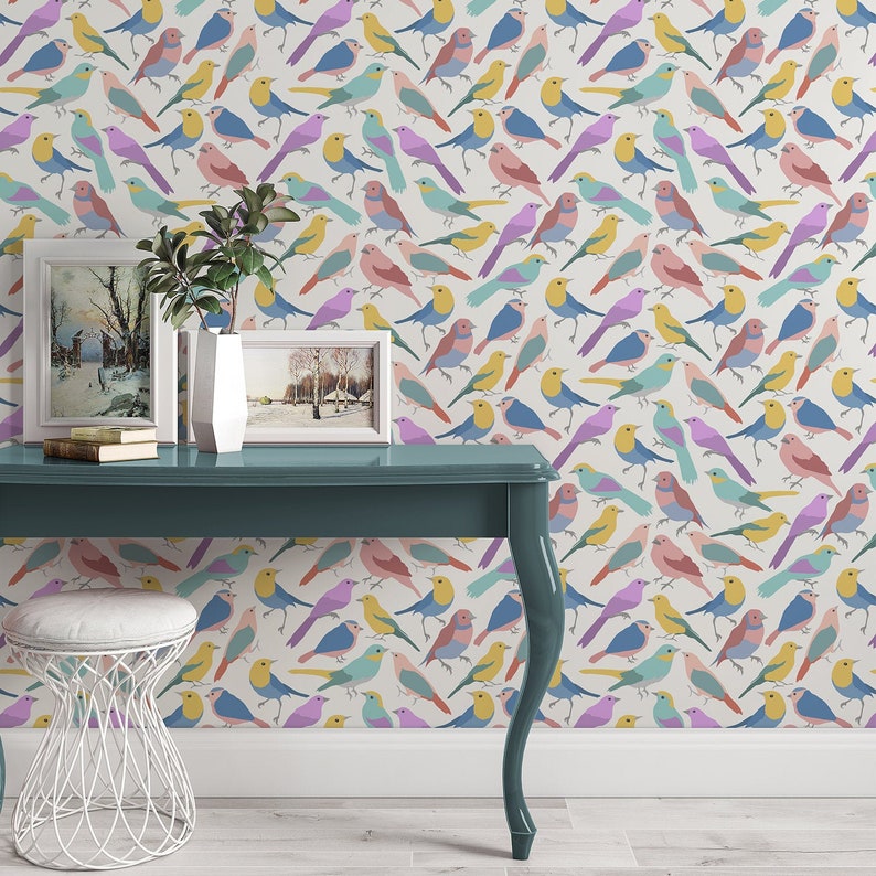 Self Adhesive Removeable 504 Wallpaper Roll Colorful Bird Wallpaper Birds Wallpaper Removable Wallpaper Peel and Stick Wallpaper