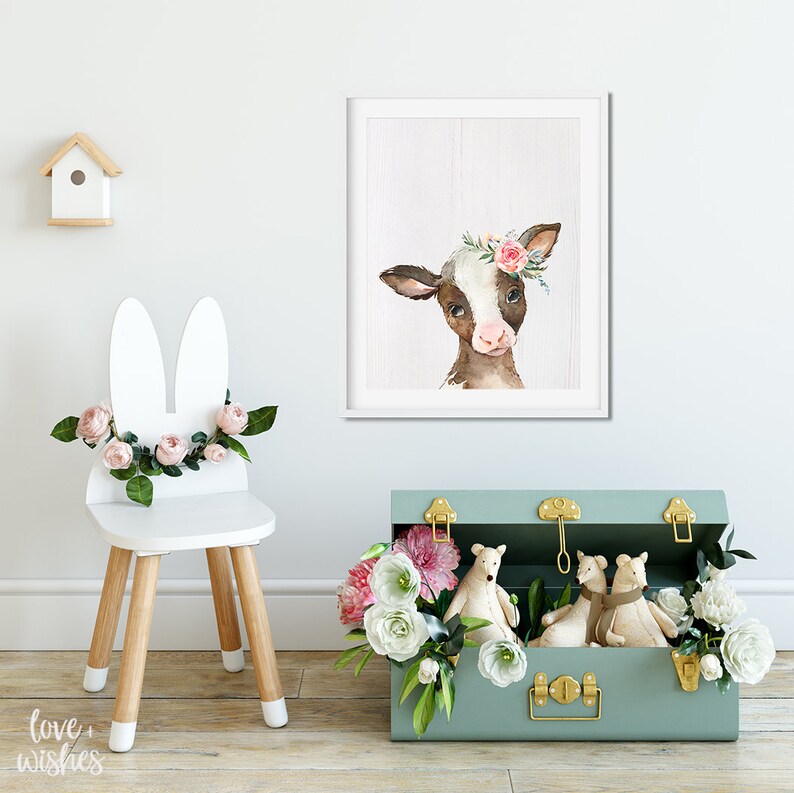 Floral Cow Nursery Print Cow Nursery Theme Cow Nursery Boho Etsy