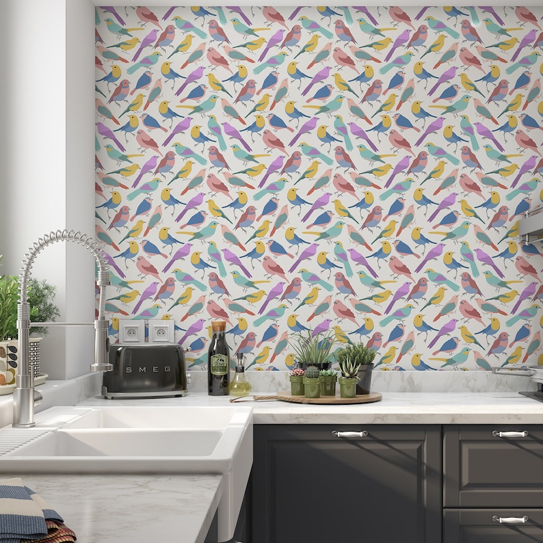 Self Adhesive Removeable 504 Wallpaper Roll Colorful Bird Wallpaper Birds Wallpaper Removable Wallpaper Peel and Stick Wallpaper