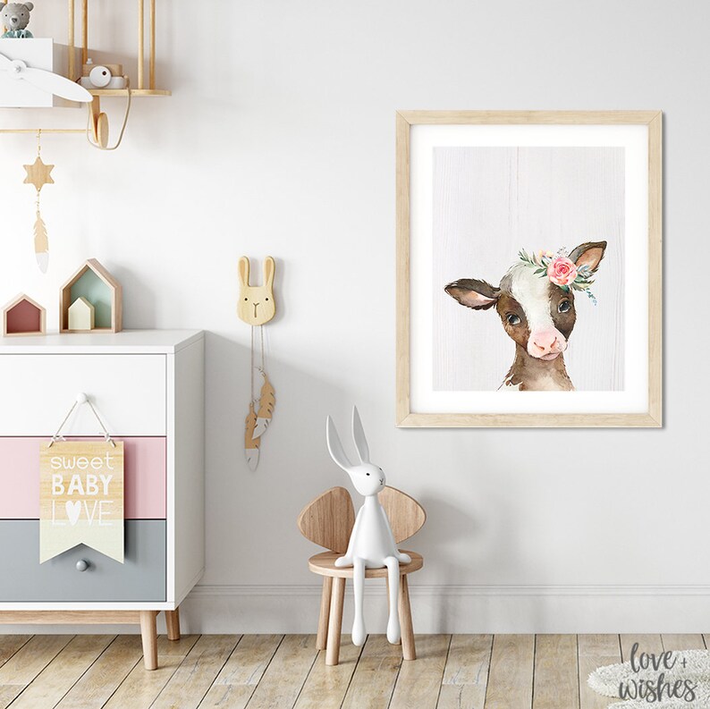 Floral Cow Nursery Print Cow Nursery Theme Cow Nursery Boho Etsy