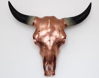 Metallic Copper Faux Cow Skull with Horns - 3 sizes available