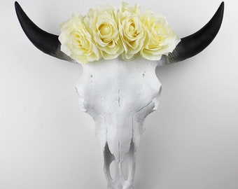 Artificial Cream Rose Flower Crown for Large Faux Cow Skull
