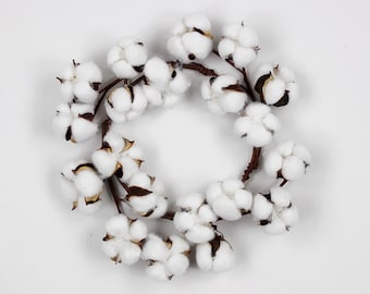 Small Dried Cotton Wreath Farmhouse 30cm // Rustic Boho Christmas