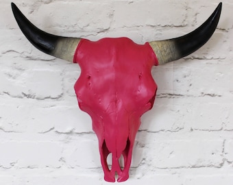 Dark Pink Faux Cow Skull with Horns - 3 sizes available