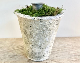 Rustic Candle Holder - Pot with Dried Moss and Zinc Candle Holder