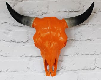 Orange Faux Cow Skull with Horns - 3 sizes available