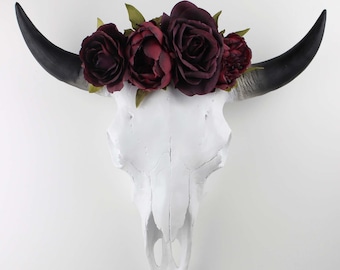 Artificial Dark Red Flower Crown for Large Faux Cow Skull