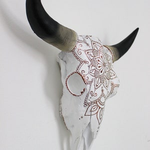 Beautiful Hand Painted Faux Cow Skull with Copper Mandala 3 sizes available image 4