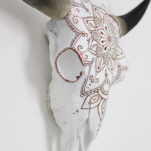 Beautiful Hand Painted Faux Cow Skull with Copper Mandala 3 sizes available image 5