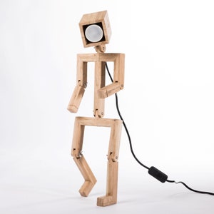 JAFFU // Wooden articulated design lamp in the form of a personage, recycled oak wood, LED connected wifi , by Lune et Animo image 1