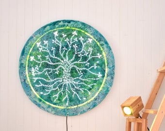 Arbre de vie lumineux, tableau à LED rond 60 cm