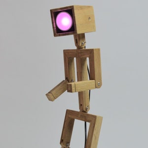 JAFFU // Wooden articulated design lamp in the form of a personage, recycled oak wood, LED connected wifi , by Lune et Animo image 3