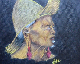 Ethnic portrait with pencils 'Old indonesian man'