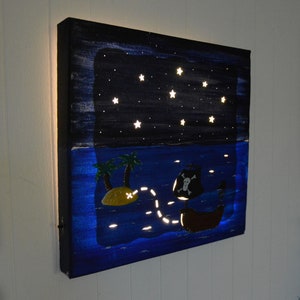 Tableau lumineux LED, décoration murale chambre d'enfant 'Bateau de pirate' image 1
