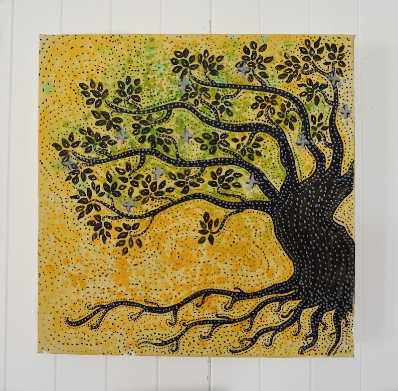 Arbre de vie jaune et noir, décoration murale image 2