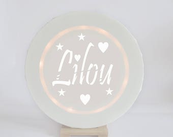 Tableau lumineux rond à LED, prénom, personnalisé, décoration à poser, veilleuse