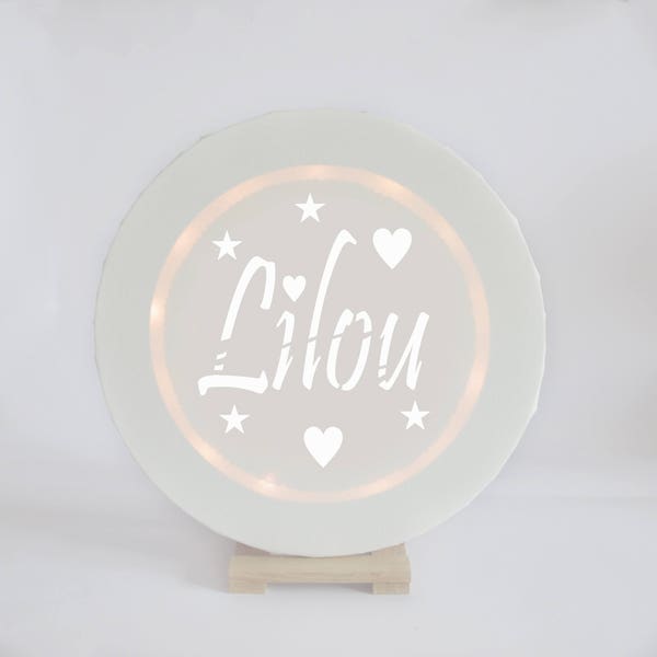 Tableau lumineux rond à LED, prénom, personnalisé, décoration à poser, veilleuse