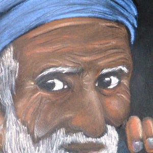 Portrait ethnique 'Vieil homme du Pakistan', dessin aux pastels secs image 3