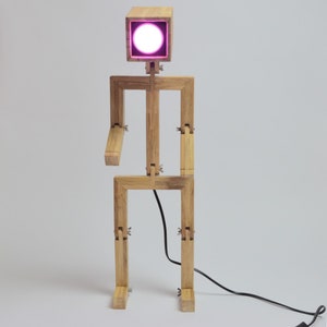 JAFFU // Wooden articulated design lamp in the form of a personage, recycled oak wood, LED connected wifi , by Lune et Animo image 4