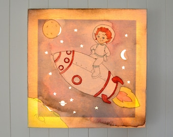 Tableau lumineux LED, décoration murale chambre enfant 'Astronaute'