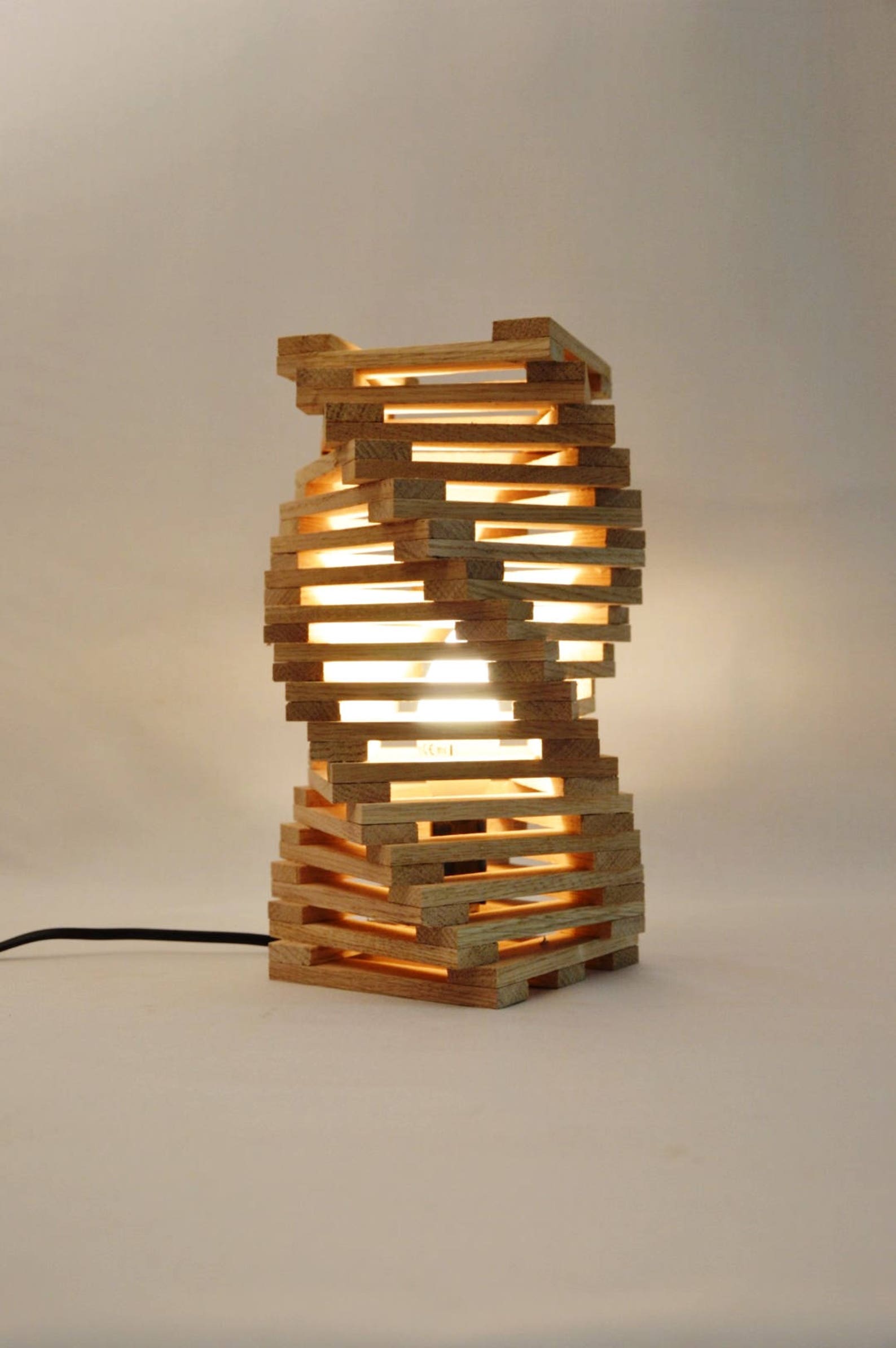 Design table lamp in oak wood twisted modern desk lamp Etsy