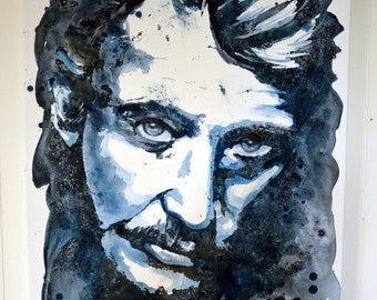 Portrait de Johnny Hallyday, Décoration murale, Peinture à l'acrylique