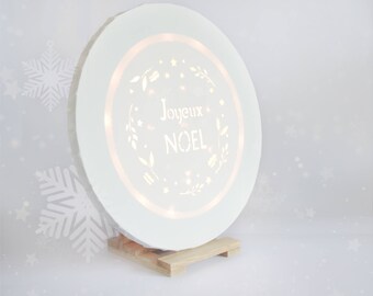 Décoration Noël, Tableau lumineux à LED rond 'Joyeux Noël'