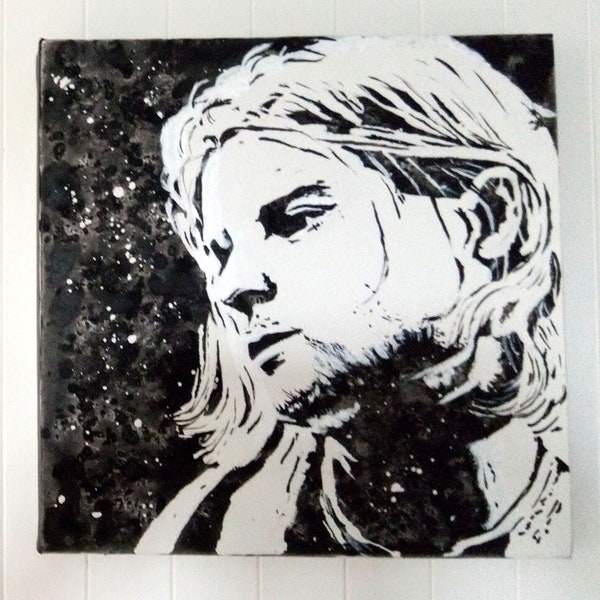 Kurt Cobain, Décoration murale, Portrait en noir et blanc, carré