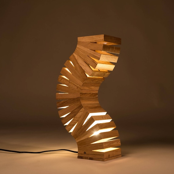 Wooden Design Table Lamp. Unique Design Twisted Like a Spine