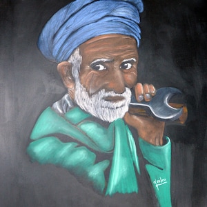Portrait ethnique 'Vieil homme du Pakistan', dessin aux pastels secs image 1