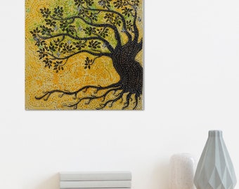 Arbre de vie jaune et noir, décoration murale