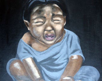 Ethnic portrait 'Little crying child', acrylic painting