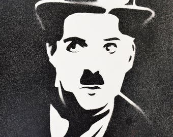 Portrait pochoir à la bombe 'Charlie Chaplin'