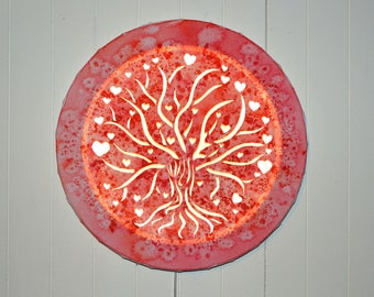 Tableau lumineux rond LED, 'Arbre d'amour', décoration murale