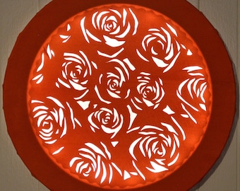 Tableau lumineux rond LED, 'Bouquet de roses', décoration murale ou à poser