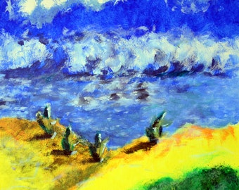 Paysage 'Plage du Vénézuela', peinture acrylique