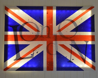 Tableau lumineux LED 'Drapeau anglais Union Jack London', décoration murale