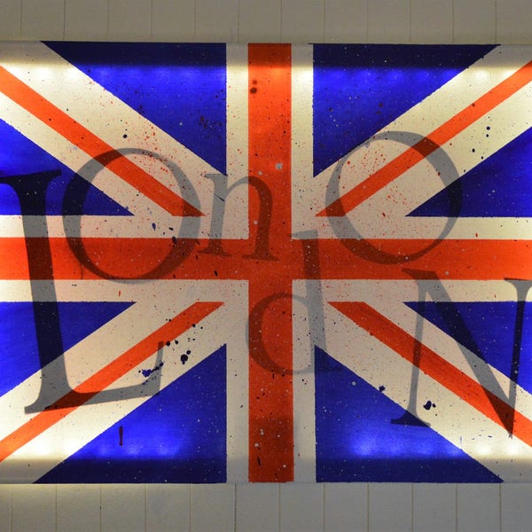 Tableau lumineux LED 'Drapeau anglais Union Jack London', décoration murale