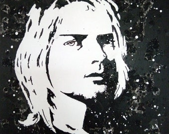 Kurt Cobain, Portrait en noir et blanc, carré, décoration murale